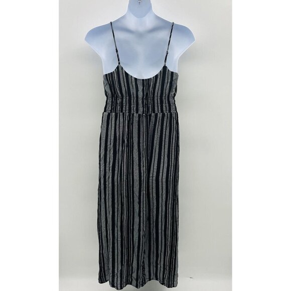 Caslon Womens Size Large Smocked Striped Maxi Dress with Side Slit in Black - Picture 6 of 9